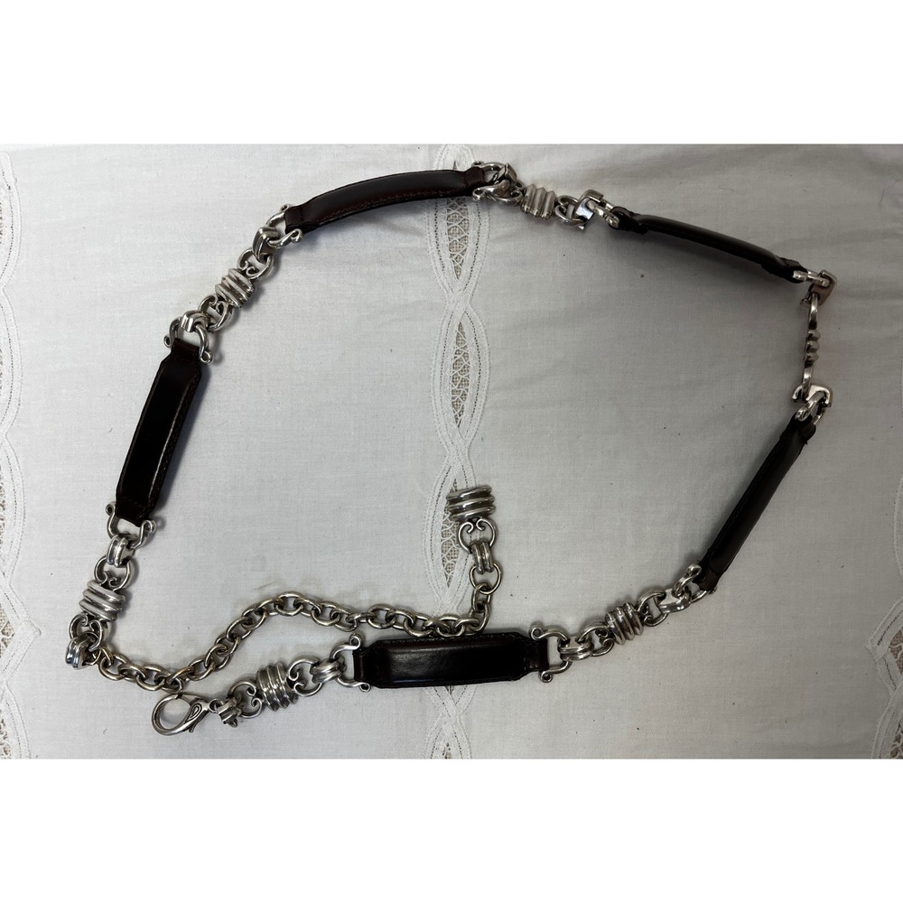 Fossil Belt L Brown Silver Chain Lobster Claw Boho Hip Renaissance Peasant Y2K
